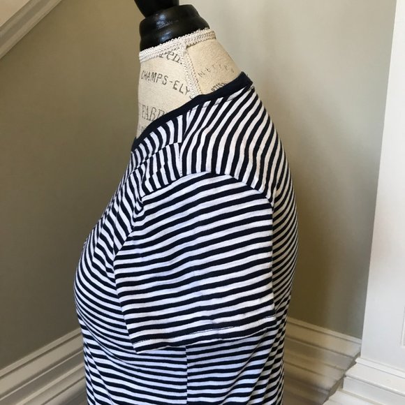 ATM Striped Jersey Top Shirt Womens Small Navy Blue White Short Sleeve Crew Neck - Picture 10 of 12